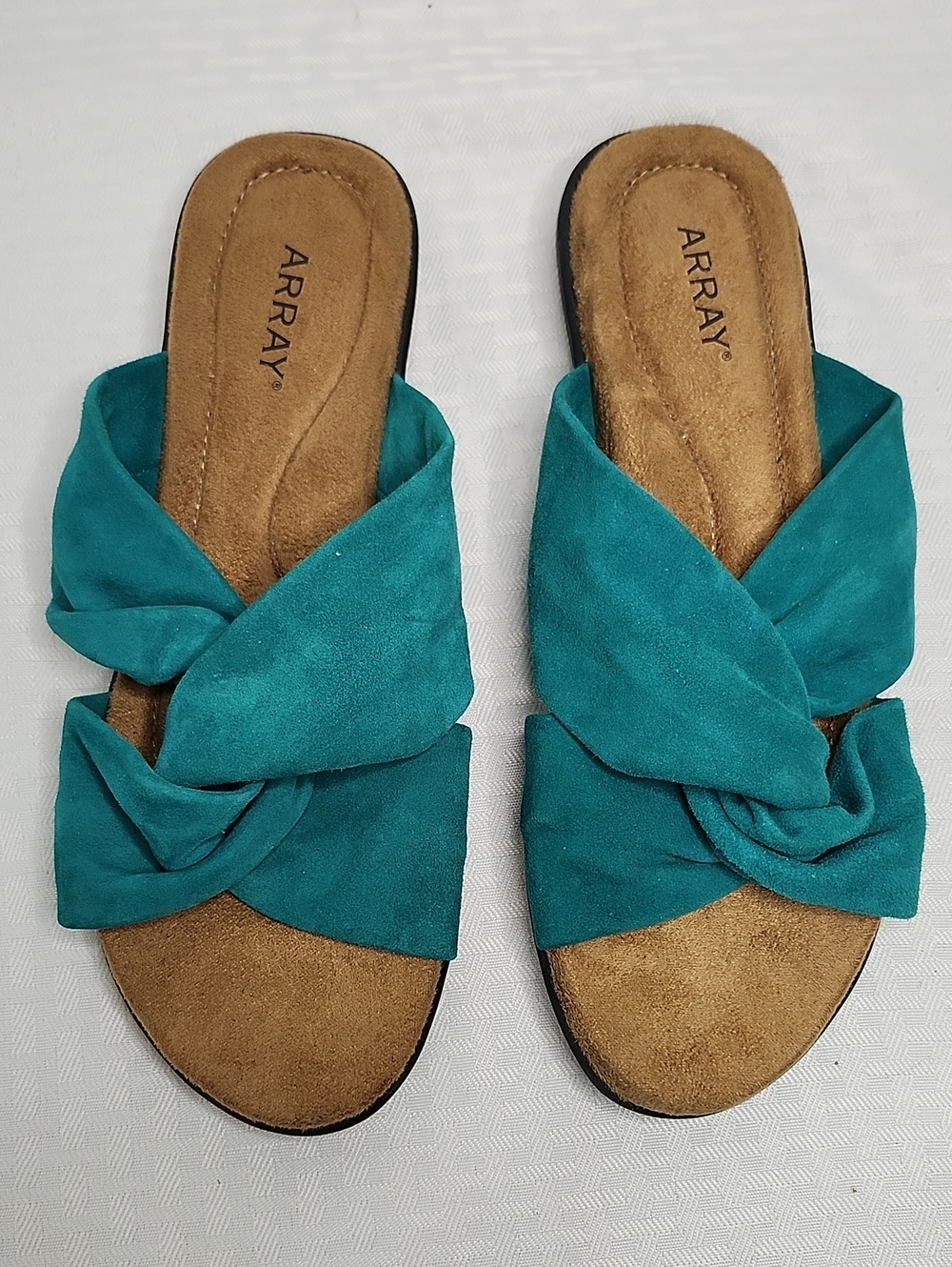 ARRAY Teal Leather Suede Slip On Sandals 8.5W NEW